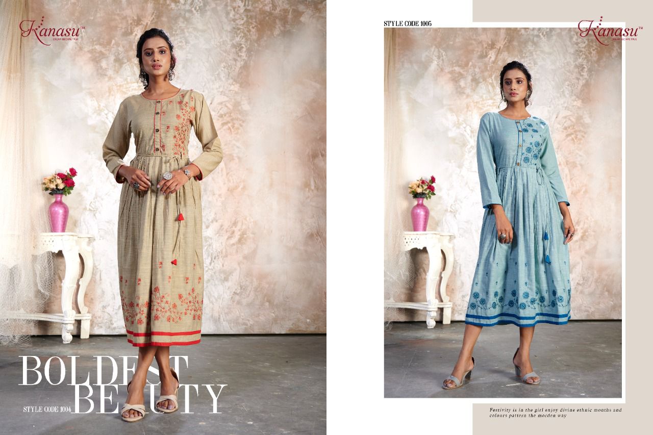 Kanasu Altis 2 Fancy Ethnic Wear Rayon Resham Silk Anarkali Long Kurti Collection